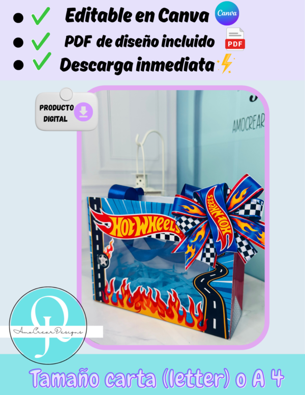 Bolsa Hot wheels, dia del hombre, dia del padre, novio, editable en canva, descarga inmediata, archivo digital, pdf de 2 diseños incluido