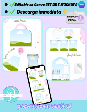 Propuesta para clientes, set con playdoh, travel box, caprisum, gorra, y pringles, mockups descarga instantanea, archivo digital