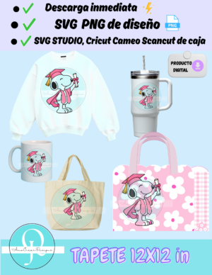 graduada snoopypink, svg, studio, png, cricut cameo scan cut, sublimacion, dtf, archivo digital descarga inmediata