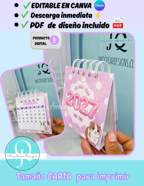 CALENDARIO, 2027 Editable en Canva, descarga inmediata PDF de diseño incluido, archivo digital