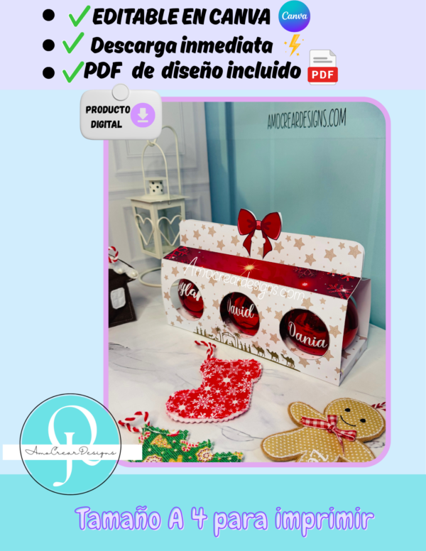 EMPAQUE DE 3 ESFERAS, de 8cm o 3,15 in EDITABLE EN CANVA, ARCHIVO DIGITAL, DESCARGA INMEDIATA, PDF DE DISEÑO INCLUIDO
