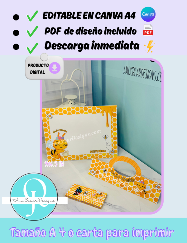 Pizarron editable, +caja de crayolas+ etiqueta de bolsa todo editable en canva, archivo digital, descarga instantanea PDF del diseño gratis