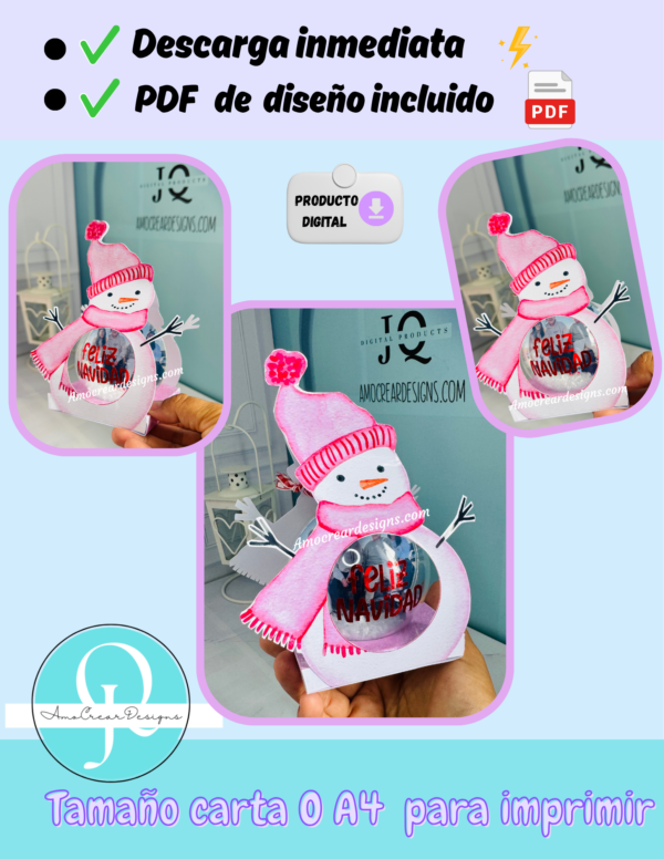 PDF de snow pink, empaque de esfera de navidad, 8cm 0 3.15 in descarga inmediata, archivo digital A4