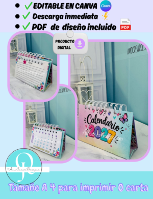 foto calendario CALENDARIO, 2027 Editable en Canva, incluye pdf de diseño listo para imprimir