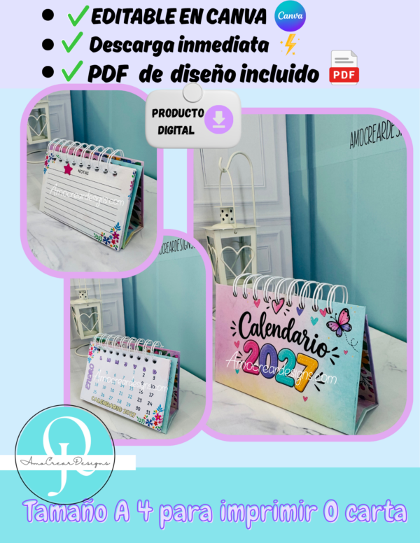 CALENDARIO, 2027 Editable en Canva, incluye pdf de diseño listo para imprimir