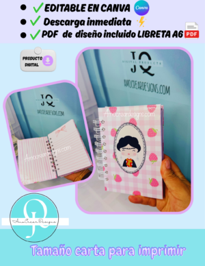 foto libreta a 6 LIBRETA A6 Editable en Canva, pdf de libreta de la foto incluido, descarga inmediata, archivo digital