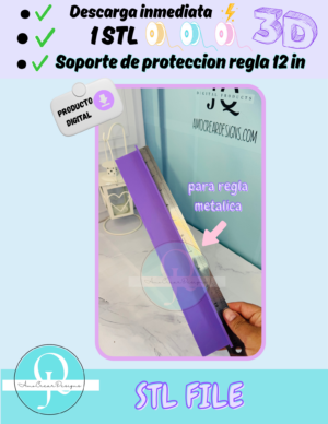 foto regla Soporte para regla metalica de 12 in o 30 cm, STL, para maquinas de 3D, Descarga Inmediata, archivo digital